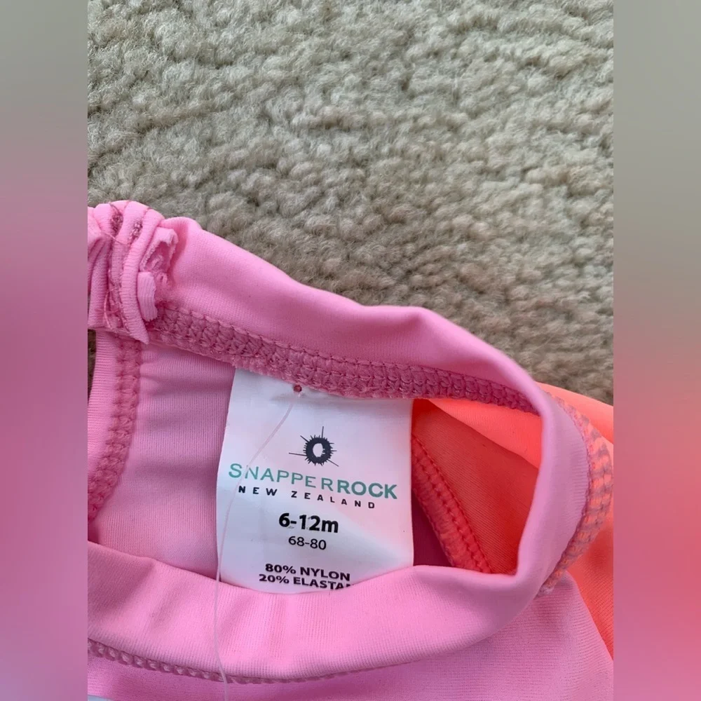 Snapper Rock NWT Size 6-12 Months Bright Pink Short Sleeve Rash Guard Swim Shirt
